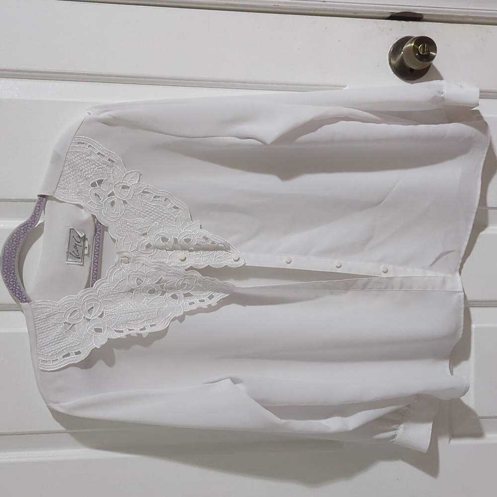 White button up with floral enlay